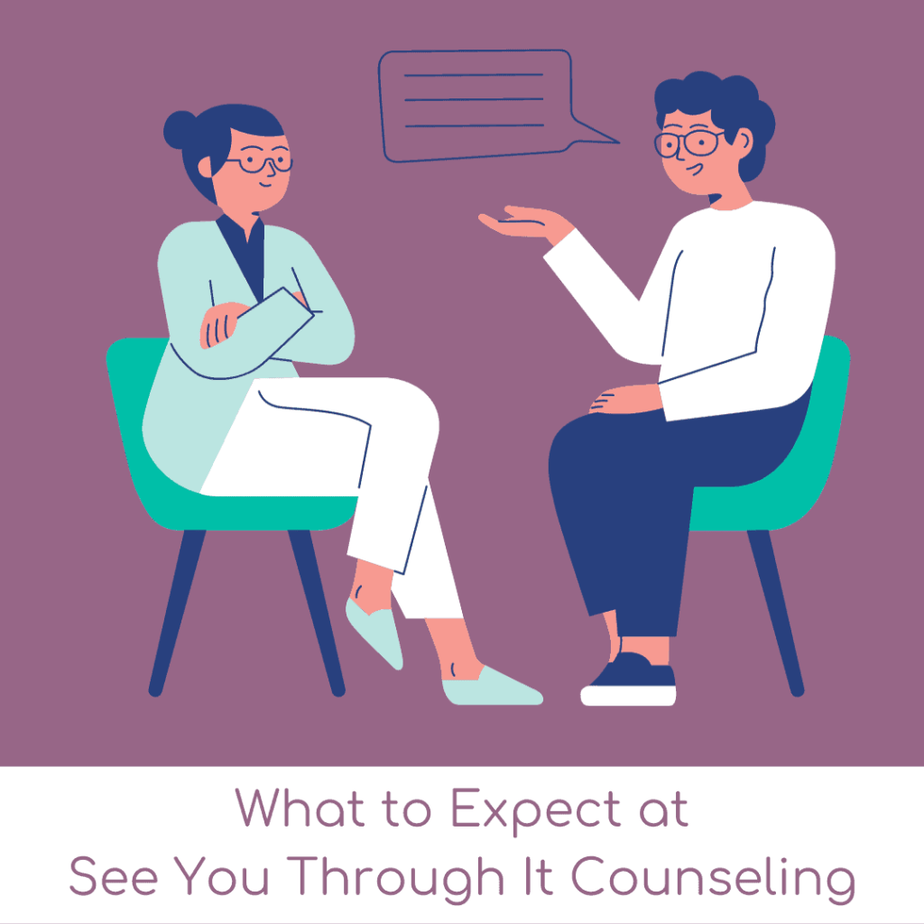 Graphic that says: What to Expect at See You Through It Counseling